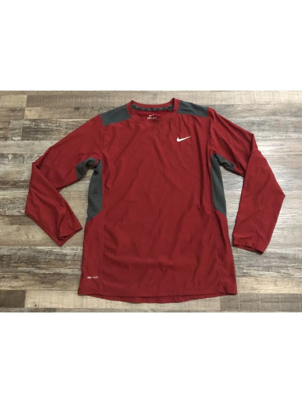 Nike Dri Fit Mens XL Red & Gray Long Sleeve Athletic Tee T Shirt